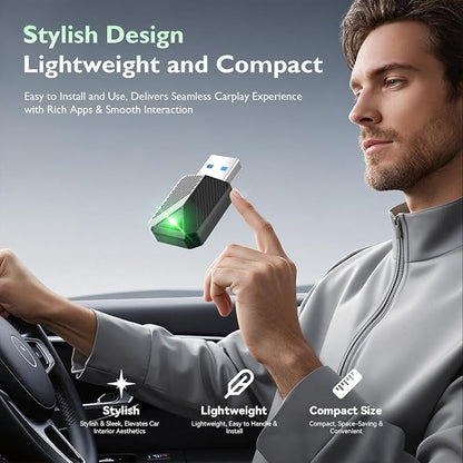 Wireless Carplay Adapter, Convert Wired to Wireless CarPlay, Compatible with CarPlay, Plug and Play, Type-C/USB, Suitable for 800+ Vehicles (Black)