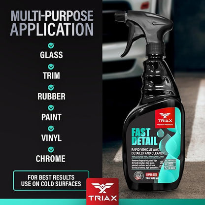 TRIAX Fast Detail Rapid Car Wax and Cleaner, High Gloss Vehicle Detailer for Paint, Glass, Chrome, Rubber, Vinyl, Rims, Plastic Trim, and Bumpers (Pack of 2-23 Ounce)