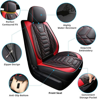 FREESOO Tundra Seat Covers 2007-2013, Fit for Toyota Tundra Crewmax Cab 5 Seats, Custom Truck Seat Covers with Waterproof Faux Leather BlackRed