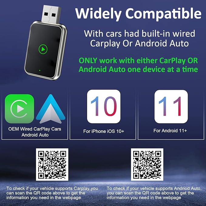 2026 Upgraded 2in1 Wireless CarPlay Adapter & Android Auto Compatible Cars, Fast Auto-Connect, Convert Wired to Wireless CarPlay Adapter, Stable Connection,Mini USB Converter for Car Play Vehicle iOS