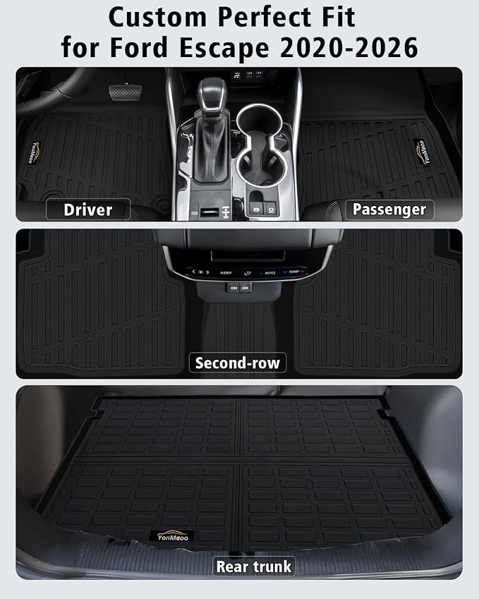 Floor Mats & Cargo Liner Custom Fit for Ford Escape Gas 2020-2025 2026 (NOT Fit Hybrid) All Weather TPE Rubber Trunk Mat Anti-Slip Full Set Automotive Floor Liners for Escape 2025 Accessories