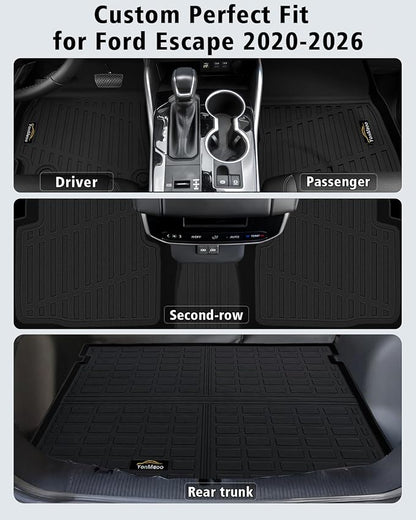 Floor Mats & Cargo Liner Custom Fit for Ford Escape Gas 2020-2025 2026 (NOT Fit Hybrid) All Weather TPE Rubber Trunk Mat Anti-Slip Full Set Automotive Floor Liners for Escape 2025 Accessories