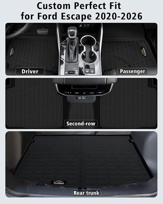 Floor Mats & Cargo Liner Custom Fit for Ford Escape Gas 2020-2025 2026 (NOT Fit Hybrid) All Weather TPE Rubber Trunk Mat Anti-Slip Full Set Automotive Floor Liners for Escape 2025 Accessories