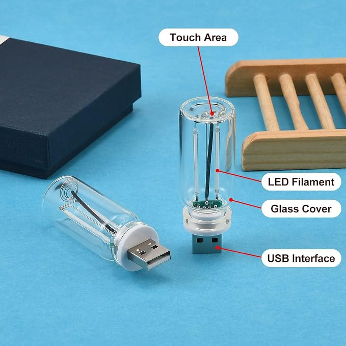 JSCARLIFE 2 PCS Car USB Ambient Lights, Touch Dimmable Car Interior Ambient Lights, 4-Level Brightness Mini Retro Glass Bottle Lamp Decorations for Car/Bedroom/Study (Blue)