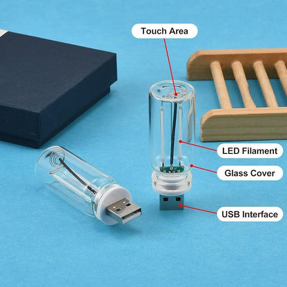 JSCARLIFE 2 PCS Car USB Ambient Lights, Touch Dimmable Car Interior Ambient Lights, 4-Level Brightness Mini Retro Glass Bottle Lamp Decorations for Car/Bedroom/Study (Blue)