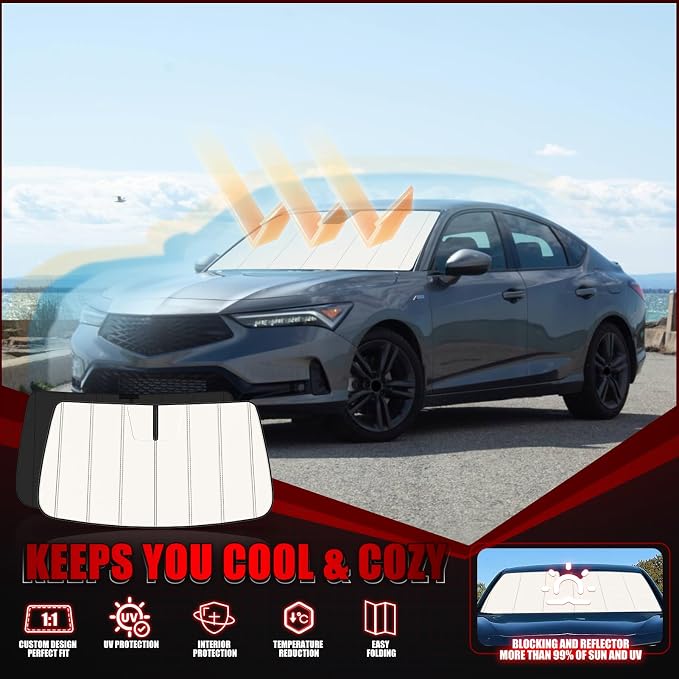 Windshield Sun Shade for Acura Integra 2023-2025 2026, Front Window Visor Accessories, Folding Design Blocks Heat & UV Rays Maintain Cool Interior and Save Space