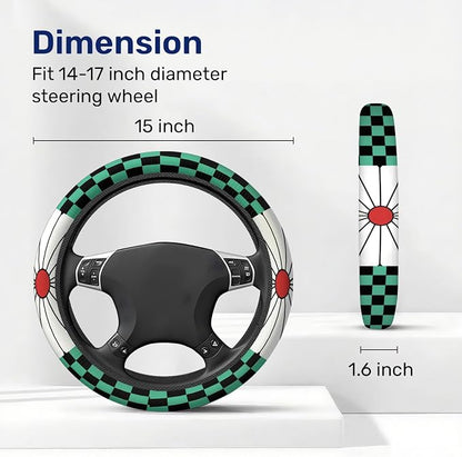GENANY Demon Killer Anime Steering Wheel Cover, Non Slip Polyester Car Wheel Protector for Car SUV Truck, Universal 15 Inch