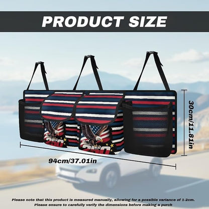 Eagle Flag Hanging Car Organizer Backseat Hanging Storage Bag with 4 Pockets & 3 Adjustable Straps Large Capacity Cars Trunk Organizer Suitable for Most Cars,SUV,Sedan