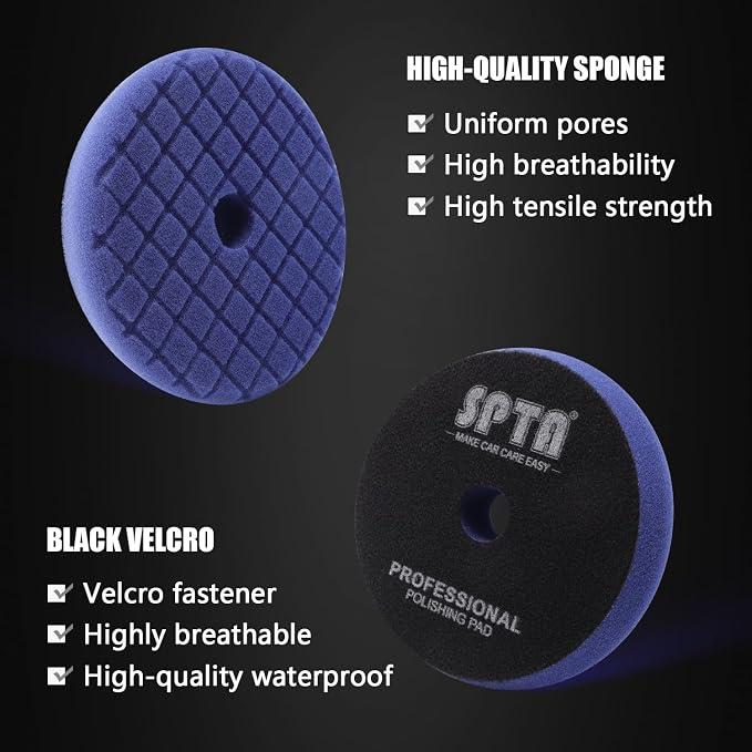 SPTA PRO Blue Moderate-Cut Foam Polishing Pads, 1Pc 5 Inch 125mm Backing Plate Compound Buffing Sponge Pads for Car Buffer Polisher Compounding, Polishing and Waxing -SF502