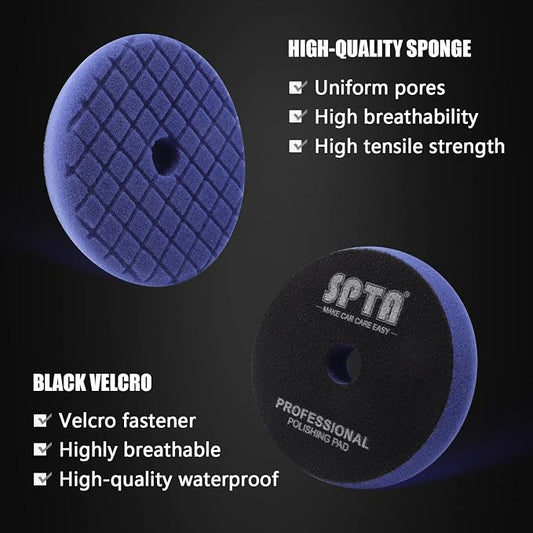 SPTA RPO Blue Moderate-Cut Foam Polishing Pads, 1Pc 3 Inch 80mm Backing Plate Compound Buffing Polishing Sponge Pads for Car Buffer Polisher Compounding, Polishing and Waxing -SF302