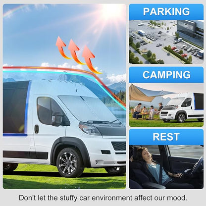 Custom Fit Windshield Sun Shade for Dodge RAM ProMaster 2014-2026 | Custom Fit Windshield Cover, Blocks UV Rays, Double-Layer Heat Shield, Durable Frame, Easy Fold & Storage