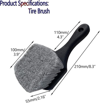 Professional 2-in-1 Car Detailing Brush Set: Soft Ball Handle Interior Cleaner (2.75") + Heavy Duty Long Handle Tire & Wheel Brush (8.26") for Scratch-Free Surfaces
