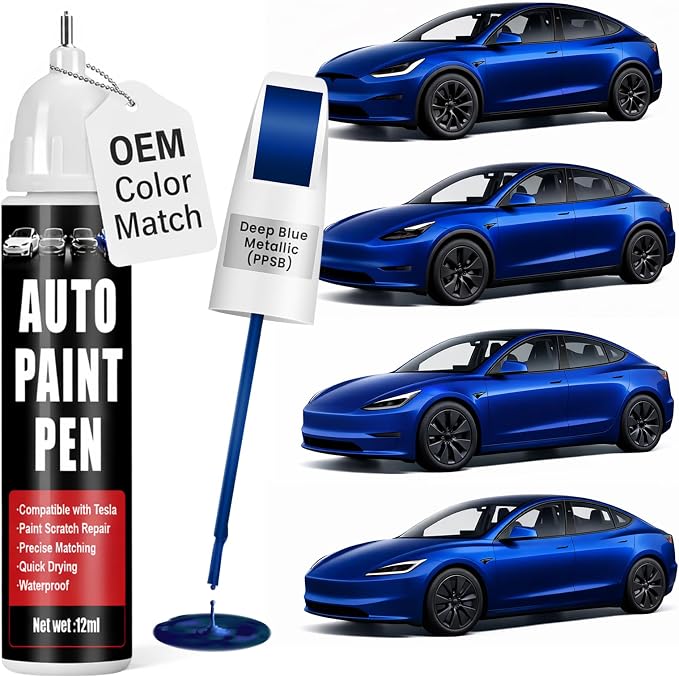 Touch Up Paint for Cars (Deep Blue Metallic PPSB), Compatible with Tesla Model Y/3/X/S, 0.4 fl oz Color Accurate 2-in-1 Car Paint Scratch Repair Pen, Easy to Use, Fast-Drying, Long-Lasting