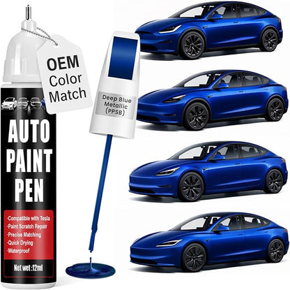 Touch Up Paint for Cars (Deep Blue Metallic PPSB), Compatible with Tesla Model Y/3/X/S, 0.4 fl oz Color Accurate 2-in-1 Car Paint Scratch Repair Pen, Easy to Use, Fast-Drying, Long-Lasting