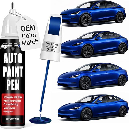 Touch Up Paint for Cars (Deep Blue Metallic PPSB), Compatible with Tesla Model Y/3/X/S, 0.4 fl oz Color Accurate 2-in-1 Car Paint Scratch Repair Pen, Easy to Use, Fast-Drying, Long-Lasting