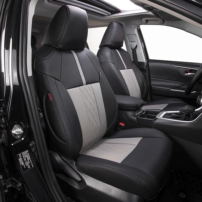 EKR Corolla Seat Covers Custom Fit for oyota Corolla 2023 2024 2025 2026 Hybird LE, Leather Car Seat Cover Full Set-Faux Leather(Black+Light Gray)