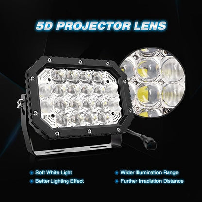 Nilight - 14039C-B LED Light bar 2PCS 7.4Inch 100W Spot & Flood Combo 8000LM 5D Square Off Road Fog Driving Lights Roof Bumper Work Light