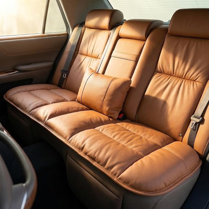 A leather rear seat cushion specially designed for cars - made by hand - can relieve pain in the buttocks, pressure points, and sciatic nerve. | Rear seat cover (Red Flag Brown, Rear Seat Cushion)