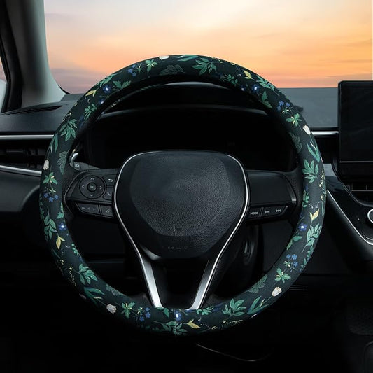 Boho Floral Steering Wheel Cover Auto Steering Wheel Protector, Anti-Slip, Breathable, Absorbing Sweat, Universal Floral Car Accessories 14.5–15 inch,Fit for Most Car, Trucks, SUV