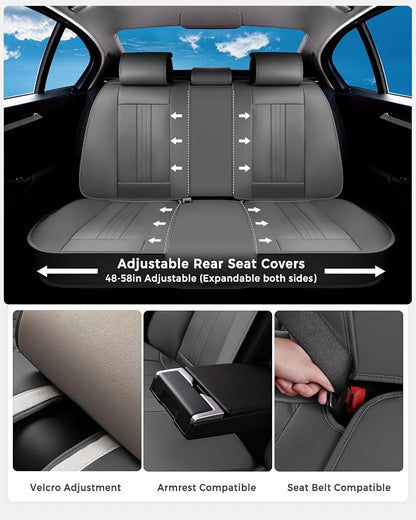 Huidasource Gray Seat Covers with Airbag, Thinned, Perforated, Cooling＆Heating, Premium Faux Leather Car Seat Cover, Seat Covers for with Velcro Adjustable Universal Fit for Most Cars SUV Trucks, Gray