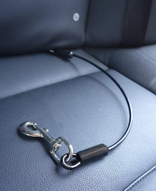 Leash Boss Dog Car Seat Belt Restraint - No-Chew Heavy Duty Car Seatbelt for Pets - 5 Sizes - Coated Steel Rope to Prevent Chewing (16 in) - Restraints for Dogs in Cars - Dog Seat Belt for Car