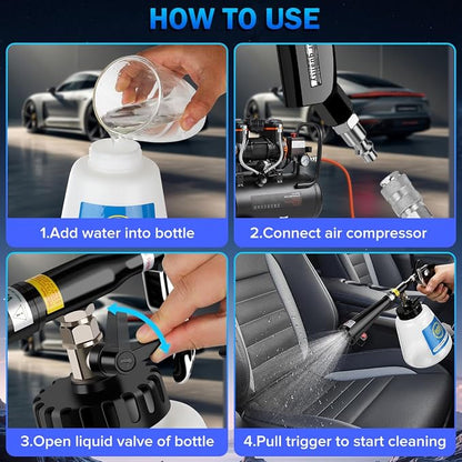 Car Cleaning Gun,High-Pressure Air Blow Gun,Air Cleaning Gun,Air Blow Gun with 2 Set Nozzles &1L Liquid Bottle,Works with Air Compressor,Pro Auto Detailing Tool for Deep Cleaning Interiors & Exteriors