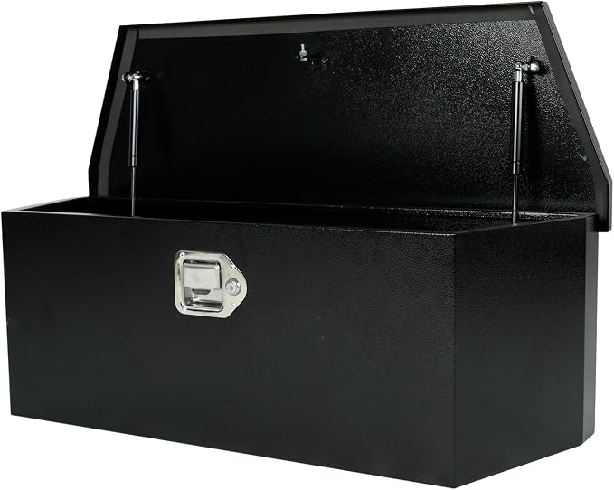 35"X12"X12" Truck Tool Box Black Heavy Duty Steel Metal Trailer Tongue Box Pick Up Storage Organizer w/Lock & Keys
