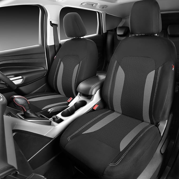 CAR PASS 3D Air Mesh Car Seat Covers Front Seats Low Back Bucket, Breathable Sporty Mesh in Summer Airbag Compatible Universal Fit 95% Automotive SUV,Truck,Sedan Interior Protector, Black Gray 2PCS