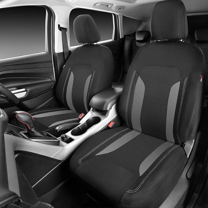 CAR PASS 3D Air Mesh Car Seat Covers Front Seats Low Back Bucket, Breathable Sporty Mesh in Summer Airbag Compatible Universal Fit 95% Automotive SUV,Truck,Sedan Interior Protector, Black Gray 2PCS