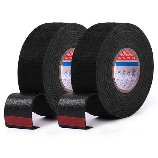 HSTECH 2 Rolls Width 1.26in Wire Loom Harness Tape, Speaker Wiring Harness Cloth Tape, Black Adhesive Fabric Tape, for Automobile Electrical Wire harnessing Noise Dampening Heat Proof （32mm X 15m）
