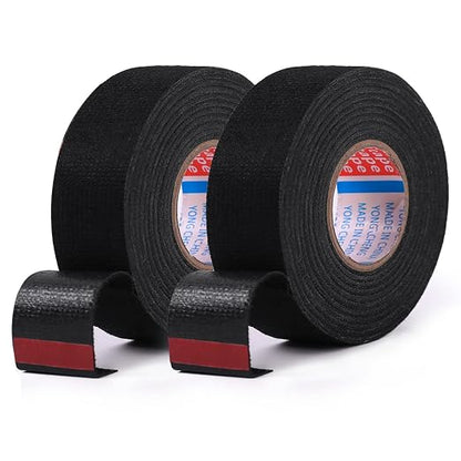 HSTECH 2 Rolls Width 1.26in Wire Loom Harness Tape, Speaker Wiring Harness Cloth Tape, Black Adhesive Fabric Tape, for Automobile Electrical Wire harnessing Noise Dampening Heat Proof （32mm X 15m）