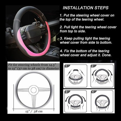 Valleycomfy Microfiber Leather Steering Wheel Cover Universal 15 inch(Pink)