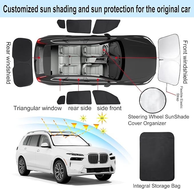 TINGLU Window Shades for BMW X7 3.0L xDrive40i 2021-2026 Accessories Car Side Full Windows Rear Triangular Windshield Sun Shade Sun UV Rays & Privacy Protection for Camping 8PCS