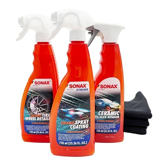 SONAX Spray Ceramic Combo | High-Performance Ceramic Coating for Paint Protection | Hydrophobic Water Repellent, Long-Lasting Shine & Scratch Resistance | Son-SPRCER-KIT