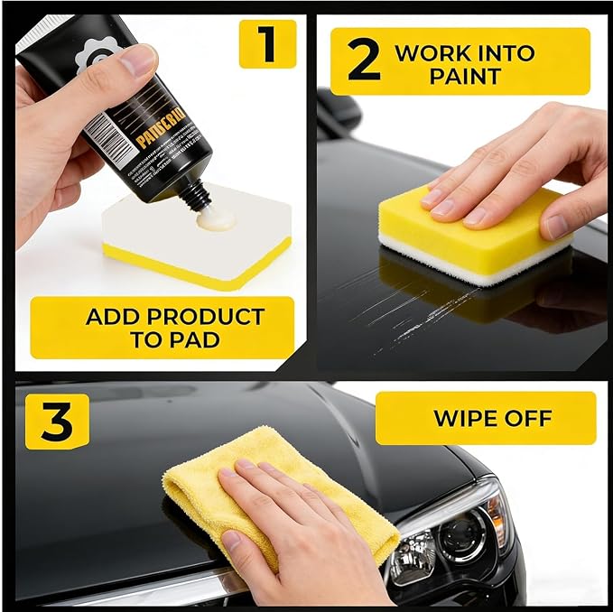 Car Scratch Remover (2-Pack) - Premium Auto Paint Restorer Wax to Easily Repair Minor Scuffs, Blemishes & Oxidation, Includes Applicator Sponge & Microfiber Towel