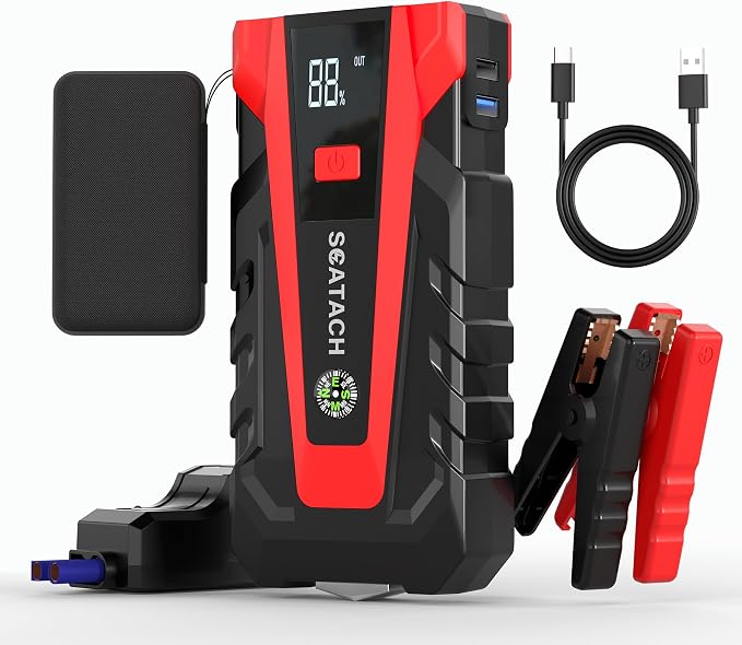 Scatach 6000A Car Battery Jump Starter,12V Portable Jump Starter Battery Pack (up to 9.0L Gasoline and 7.0L Diesel Engine), Jump Box with 3 Modes Flashlights, Jumper Cables, LED Display
