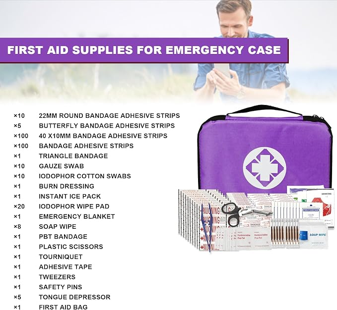 Small-Campact First-Aid Kit-Refill Supplies-Basic Emergency-Essentials - 300PCS Home Essentials Emergency Accident Kits for Businesses Workplace Outside Travel Purple 1st Aid
