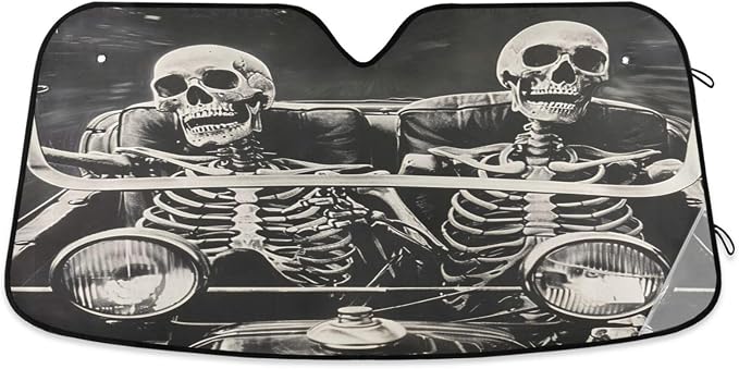 Funny Skeletons Windshield Sun Shade for Car Auto SUV Truck Foldable Front Window Sunshade Sun Visor Protector Block UV Rays Reflect Heat, 55" x 28"