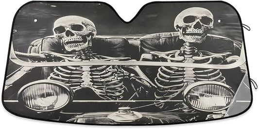Funny Skeletons Windshield Sun Shade for Car Auto SUV Truck Foldable Front Window Sunshade Sun Visor Protector Block UV Rays Reflect Heat, 55" x 28"