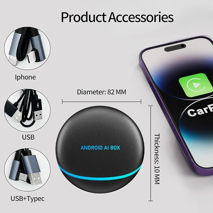 Wireless Carplay Adapter, 3 in 1 Android Auto Adapter 2025 Android 12 Ai Box Wired Carplay to Wireless Plug and Play, 8GB+128GB, HDMI Output, GPS, Video Viewing YouTube, Netflix, Tiktok, etc