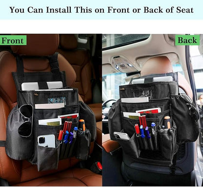 ECWKVN Car Front & Back Seat Organizer with Dedicated Tablet/Laptop Compartment, Passenger Seat File Storage with Cup Holder, Adjustable Backrest, and Padded Shoulder Strap