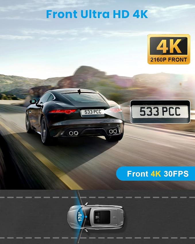 Dash Cam 4K Front, Ultra HD Dash Camera for Cars, 1.47''IPS Screen Mini Car Camera with APP Control, Built-in Wi-Fi & G-Sensor, 24H Parking Mode, Night Vision, WDR, Loop Recording, Support 256GB Max