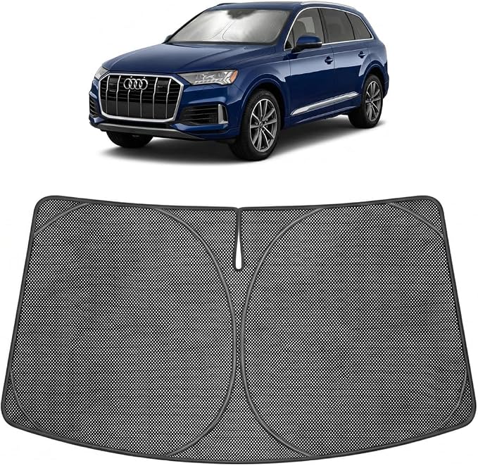 Proadsy Windshield Sun Shade Custom Fit Audi Q7 2016-2026 Ice Crystal Black Front Window Sunshade UV and Heat Blocker Foldable Visor Keeps Car Cooler for Summer Parking and Daily Use