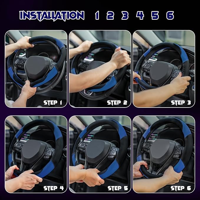 Soft Leather Steering Wheel Cover with Breathable Design and Anti-Slip Grip, Fully Compatible with Tesla, Toyota, Honda, Nissan 14.5-15.2 inch Round Steering Wheel（Sedans and SUVs）