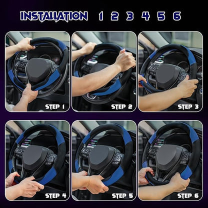 Soft Leather Steering Wheel Cover with Breathable Design and Anti-Slip Grip, Fully Compatible with Tesla, Toyota, Honda, Nissan 14.5-15.2 inch Round Steering Wheel（Sedans and SUVs）