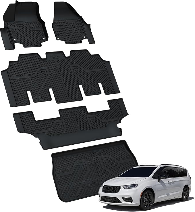 LASFIT Floor Mats for Chrysler Pacifica 2017-2026 (No Hybrid) All-Weather TPE Floor Liners & Trunk Cargo Mats Accessory for Pacifica/Voyager 7-Seater