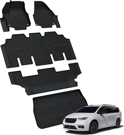 LASFIT Floor Mats for Chrysler Pacifica 2017-2026 (No Hybrid) All-Weather TPE Floor Liners & Trunk Cargo Mats Accessory for Pacifica/Voyager 7-Seater