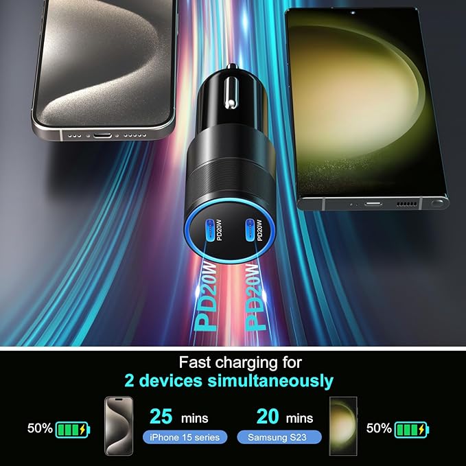 5 Pack USB C Car Charger, Bangfun 40W Dual Port 12V USB C Car Charger Cigarette Lighter Adapter PD 3.0 Fast Charge Type C Car Phone Charger for iPhone 17 16 15 14 13 12 Pro Max iPad,Samsung S24(Black)