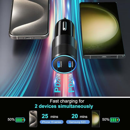 40W USB C Car Charger, Bangfun 2 Pack Dual 12V USB C Port Car Charger Cigarette Lighter Adapter (Black)