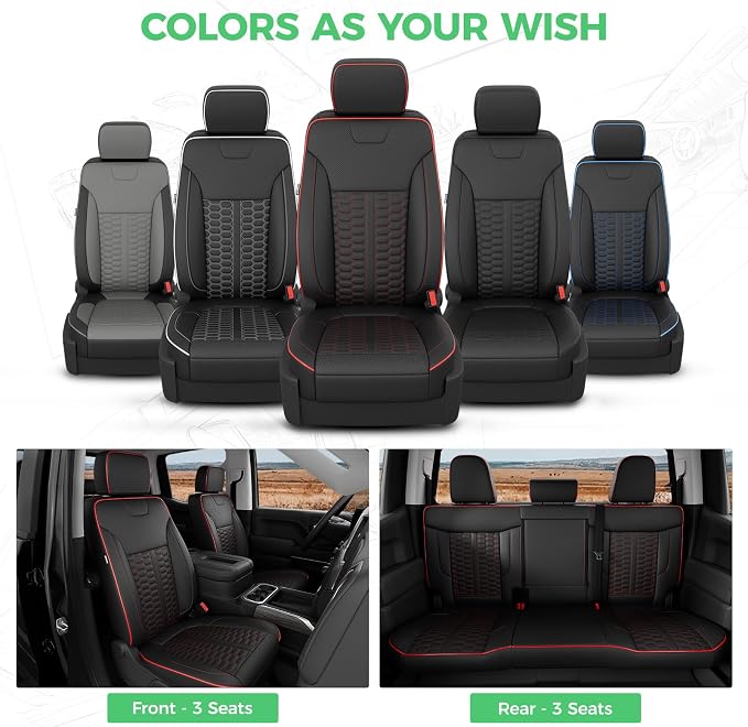 Custom Leather Seat Covers for Silverado/Sierra 1500 2019-2026, 2500HD 3500HD 2020-2026 Crew Cab Full Set with Jump Seat Cover (Armrest Storage Version Only), Truck Accessories